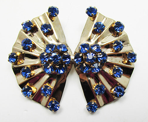 Vintage 1940s Distinctive Sterling Silver Sapphire Blue Rhinestone Pin