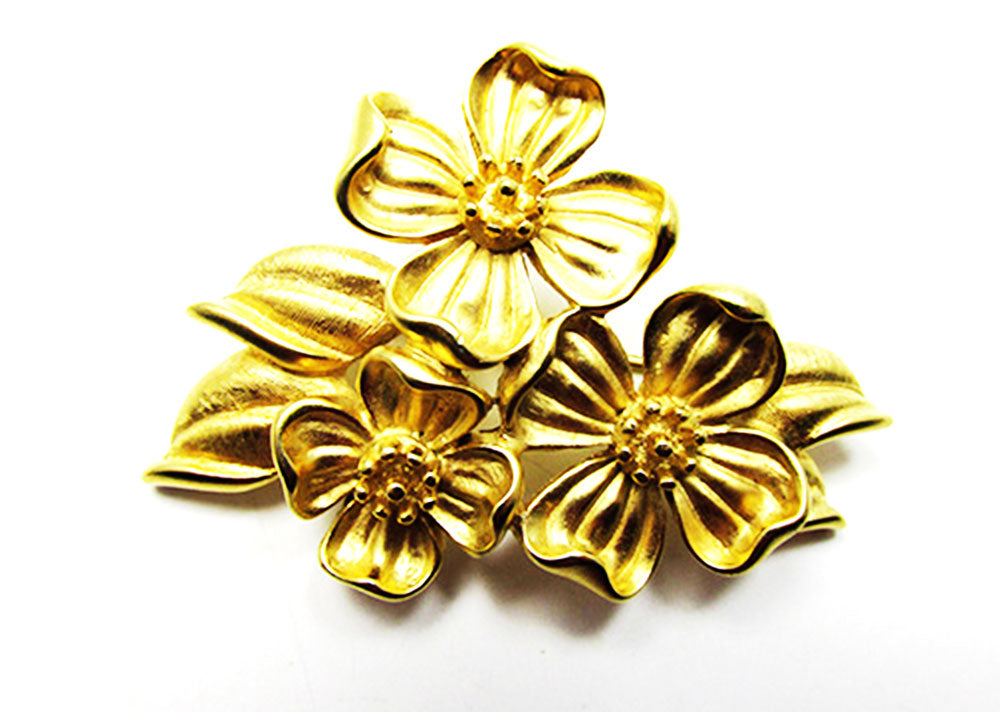Trifari 1960s Vintage Jewelry Realistic Dogwood Blossoms Pin - Front