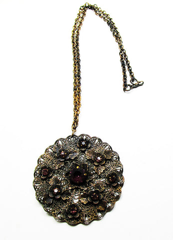 1920s Vintage Jewelry Art Nouveau Amethyst Diamante Floral Pendant