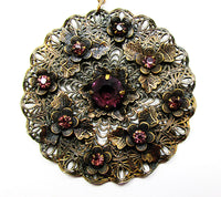 1920s Vintage Jewelry Art Nouveau Amethyst Diamante Floral Pendant - Thumbnail