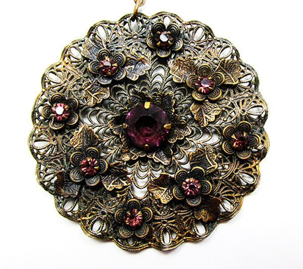 1920s Vintage Jewelry Art Nouveau Amethyst Diamante Floral Pendant