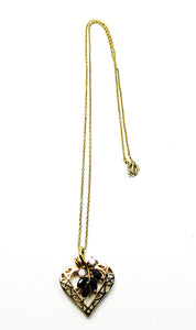 Vintage 1980s Jewelry Desirable CZ and Sapphire Gold Heart Pendant - Front