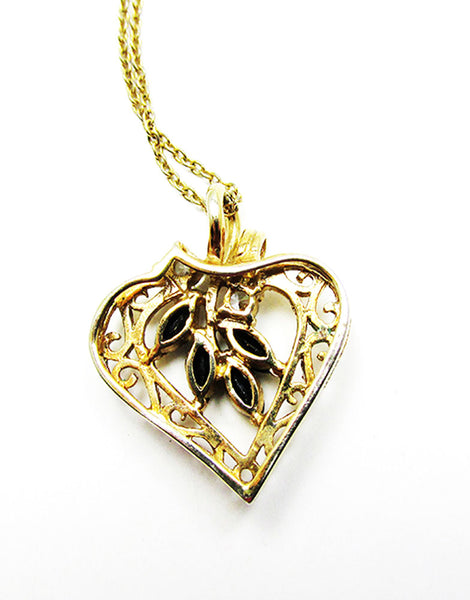 Vintage 1980s Jewelry Desirable CZ and Sapphire Gold Heart Pendant - Back