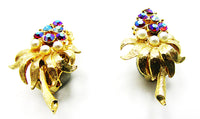 1950s Vintage Jewelry Diamante Aurora Borealis and Pearl Earrings - Front - Thumbnail
