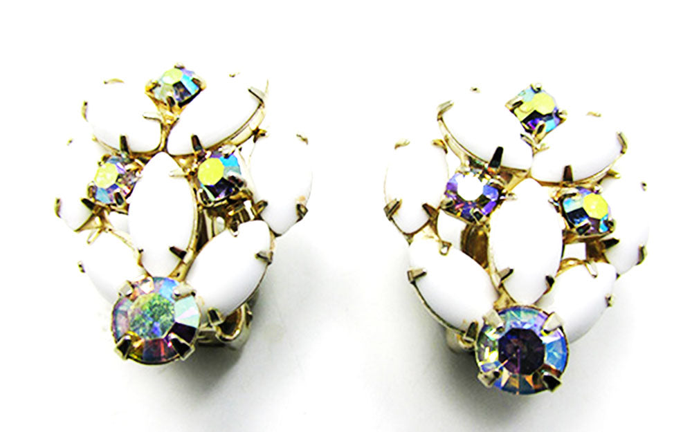Vintage 1950s Jewelry Mid-Century Diamante Floral Button Earrings - Front