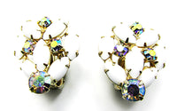 Vintage 1950s Jewelry Mid-Century Diamante Floral Button Earrings - Front - Thumbnail