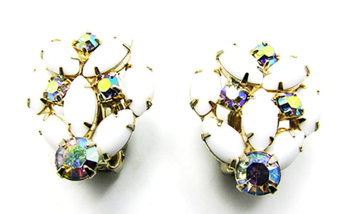 Vintage 1950s Jewelry Mid-Century Diamante Floral Button Earrings - Front