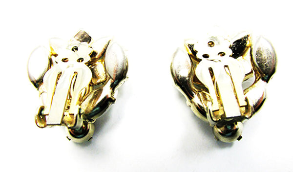 Vintage 1950s Jewelry Mid-Century Diamante Floral Button Earrings - Back