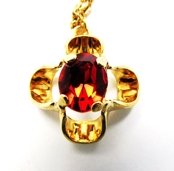 Krementz 1960s Vintage Jewelry Distinctive Red Diamante Pendant - Close Up