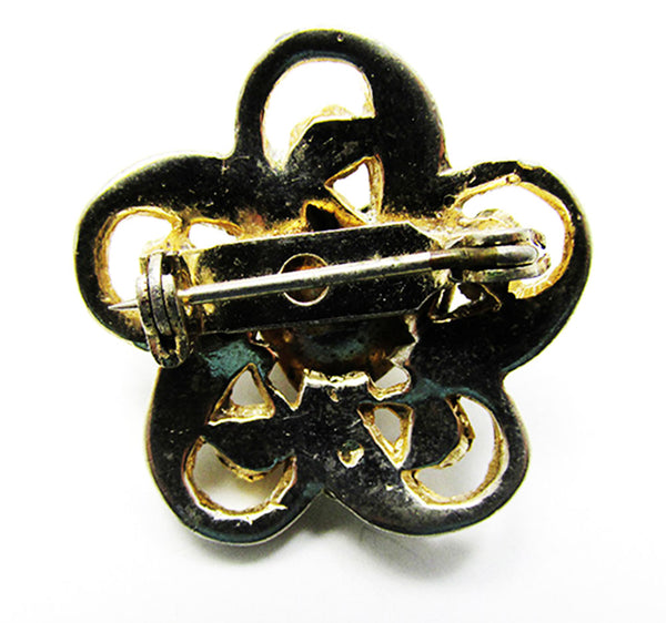 Vintage 1950s Jewelry Adorable Diamante Floral Heart Locket Pin - Back