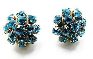 Vintage 1950s Jewelry Dainty Mid-Century Aquamarine Diamante Earrings - Front