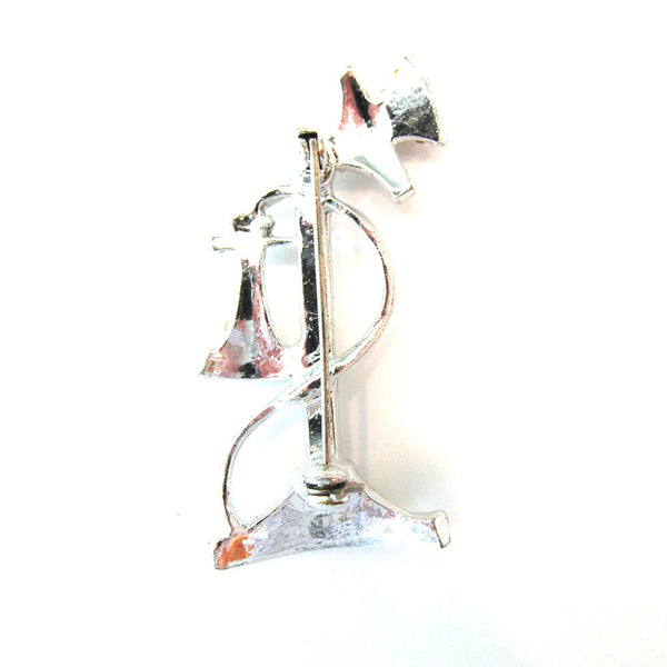 Delightful Vintage Mid-Century Sparkling Old Fashioned Telephone Pin - Back