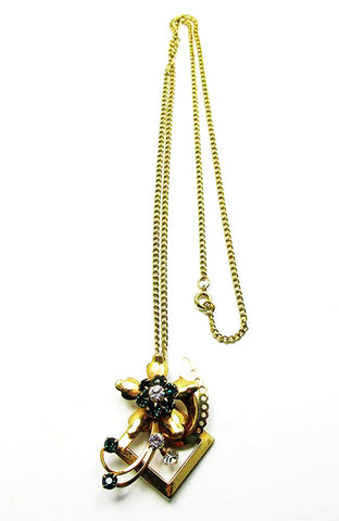 Vintage 1940s Jewelry Eye-Catching Avant-Garde Diamante Pendant - Front