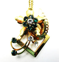 Vintage 1940s Jewelry Eye-Catching Avant-Garde Diamante Pendant - Close Up - Thumbnail