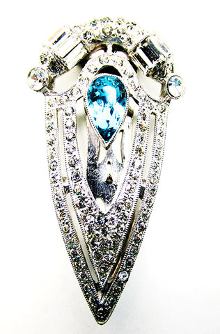 Vintage 1930s Costume Jewelry Exceptional Art Deco Diamante Dress Clip - Front