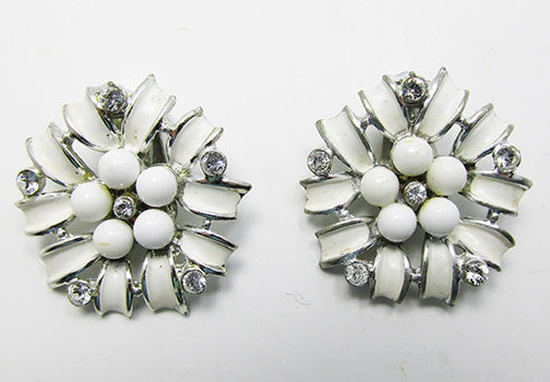 Charel Vintage 1950s Enamel, Bead, and Rhinestone Button Earrings