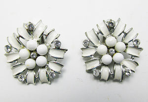Charel Vintage 1950s Enamel, Bead, and Rhinestone Button Earrings