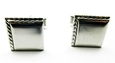 Vintage 1960s Men's Costume Jewelry Engraved Silver Cufflinks - Front