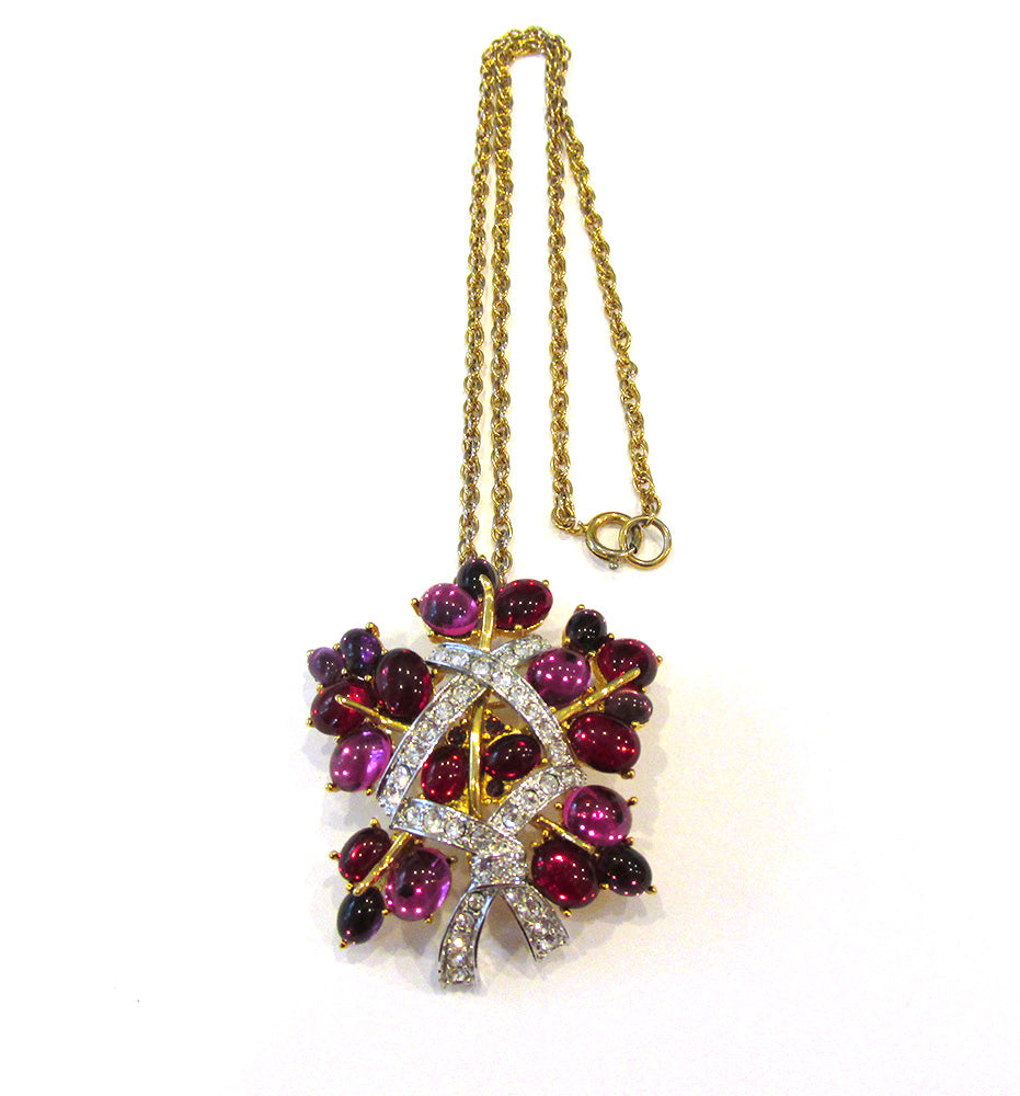 Rare Designer Cindy Adams Vintage Cabochon and Diamante Pin/Pendant - Front