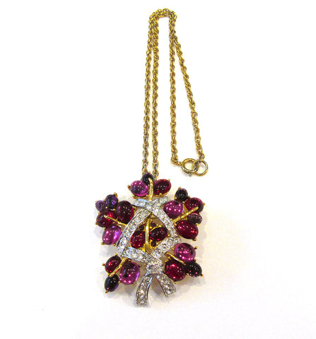 Rare Designer Cindy Adams Vintage Cabochon and Diamante Pin/Pendant - Front