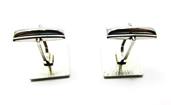 Vintage 1960s Men's Costume Jewelry Engraved Silver Cufflinks - Back