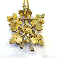 Rare Designer Cindy Adams Vintage Cabochon and Diamante Pin/Pendant - Back - Thumbnail