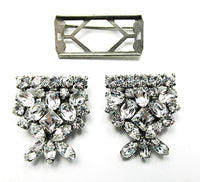 Vintage 1930s Costume Jewelry Sparkling Art Deco Clear Diamante Duette - Clips and Frame - Thumbnail