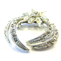 Distinctive Vintage1950s Mid-Century Brilliant Rhinestone Floral Pin - Side View - Thumbnail
