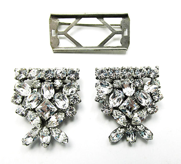 Vintage 1930s Costume Jewelry Sparkling Art Deco Clear Diamante Duette - Clips and Frame