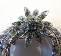 Distinctive Vintage1950s Mid-Century Brilliant Rhinestone Floral Pin - Close Up Floral Detail - Thumbnail
