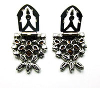 Vintage 1930s Costume Jewelry Sparkling Art Deco Clear Diamante Duette - Clip Backs - Thumbnail