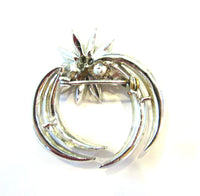 Distinctive Vintage1950s Mid-Century Brilliant Rhinestone Floral Pin - Back - Thumbnail