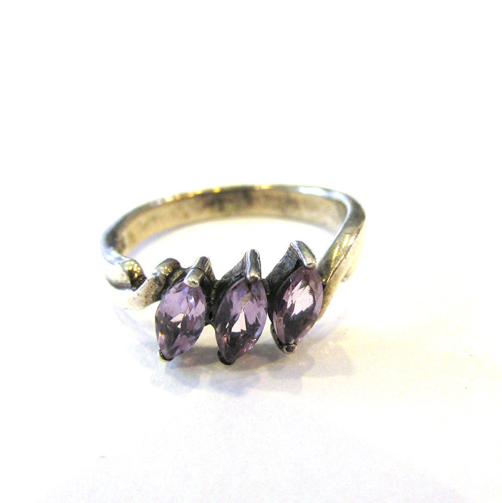 Vintage 1980s Contemporary Style Amethyst and Sterling Silver Ring - Front