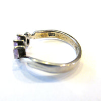 Vintage 1980s Contemporary Style Amethyst and Sterling Silver Ring - Side and Sterling Mark - Thumbnail