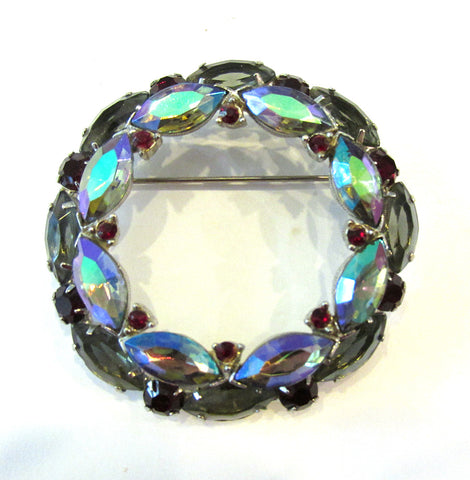 Dramatic Vintage 1950s Mid-Century and Silver Diamante Circle Pin - Front