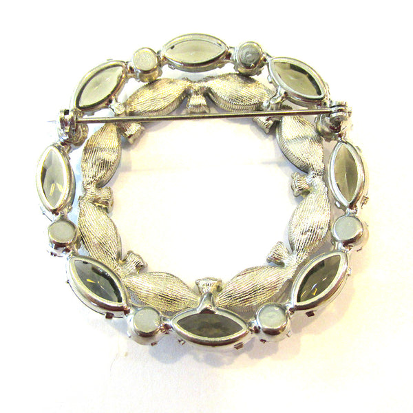 Dramatic Vintage 1950s Mid-Century and Silver Diamante Circle Pin - Back