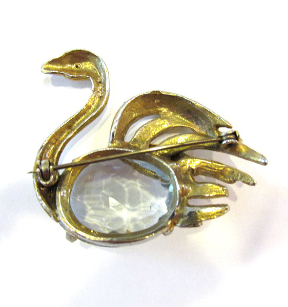 Charming 1950s Mid-Century Vintage Figural Diamante Swan Pin - Back