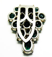 1930s Vintage Jewelry Striking Art Deco Emerald Diamante Dress Clip - Back - Thumbnail