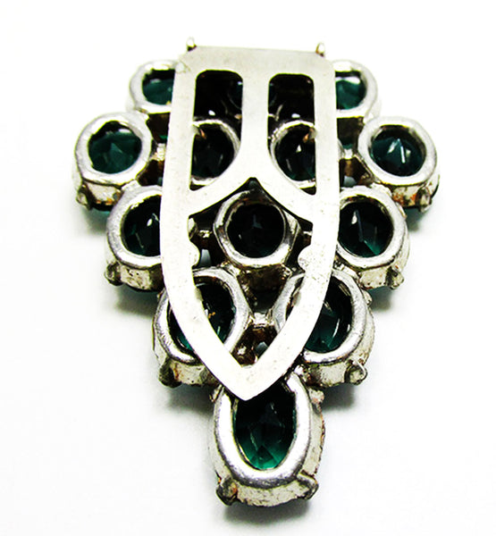 1930s Vintage Jewelry Striking Art Deco Emerald Diamante Dress Clip - Back