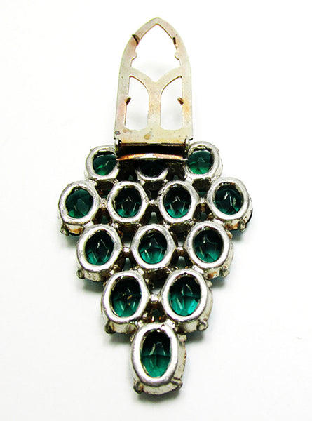 1930s Vintage Jewelry Striking Art Deco Emerald Diamante Dress Clip - Back