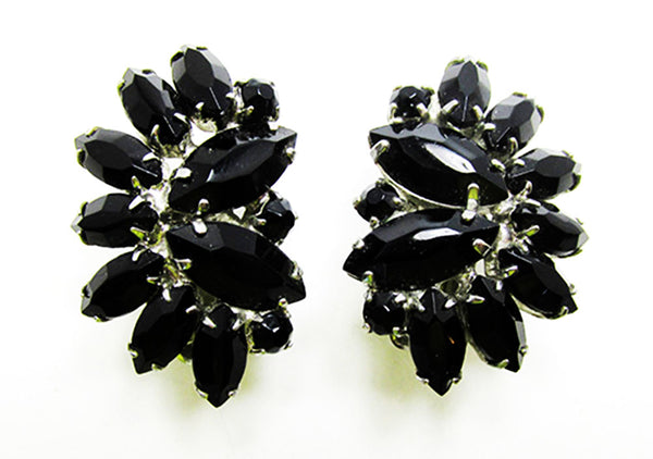Weiss 1950s Designer Vintage Jewelry Onyx Diamante Floral Earrings - Front