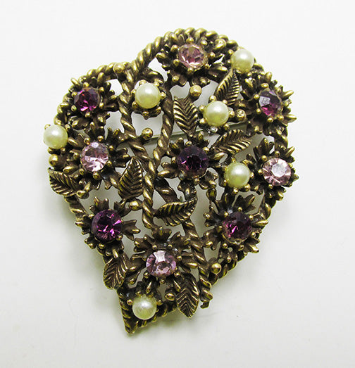  Coro Pegasus Mark Vintage 1950s Beautiful Amethyst and Pearl Pin