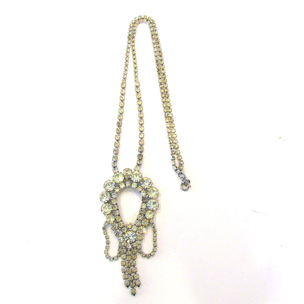 Dramatic Vintage 1950s Mid-Century Clear Diamante Drop Necklace - Front