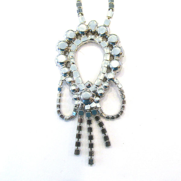 Dramatic Vintage 1950s Mid-Century Clear Diamante Drop Necklace - Back