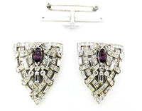 Vintage 1930s Jewelry Stunning Art Deco Amethyst Diamante Duette - Frame and Clips - Thumbnail