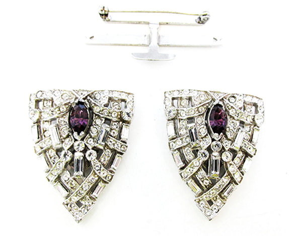 Vintage 1930s Jewelry Stunning Art Deco Amethyst Diamante Duette - Frame and Clips