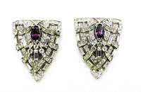 Vintage 1930s Jewelry Stunning Art Deco Amethyst Diamante Duette - Clips - Thumbnail