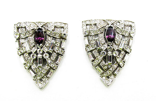 Vintage 1930s Jewelry Stunning Art Deco Amethyst Diamante Duette - Clips
