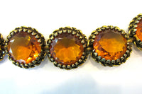 Bold 1950s Vintage Mid-Century Eye-Catching Amber Diamante Bracelet - Close Up - Thumbnail