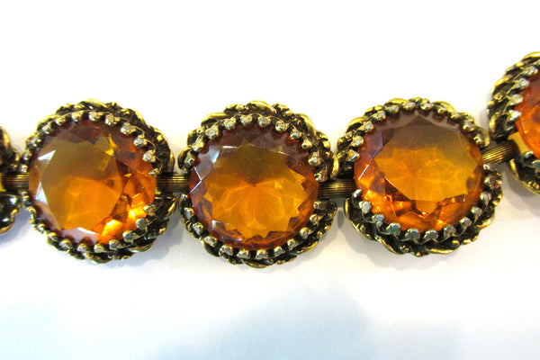 Bold 1950s Vintage Mid-Century Eye-Catching Amber Diamante Bracelet - Close Up
